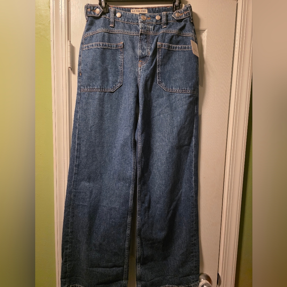Free People Blue Denim Wide-Leg Jeans Sz 26 Waist